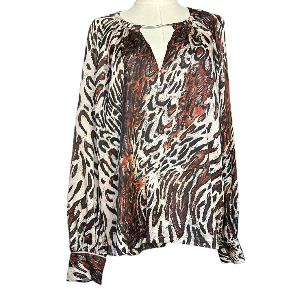 Jonathan SIMKHAI Delilah Leopard Print Keyhole Mobwife Blouse Size M